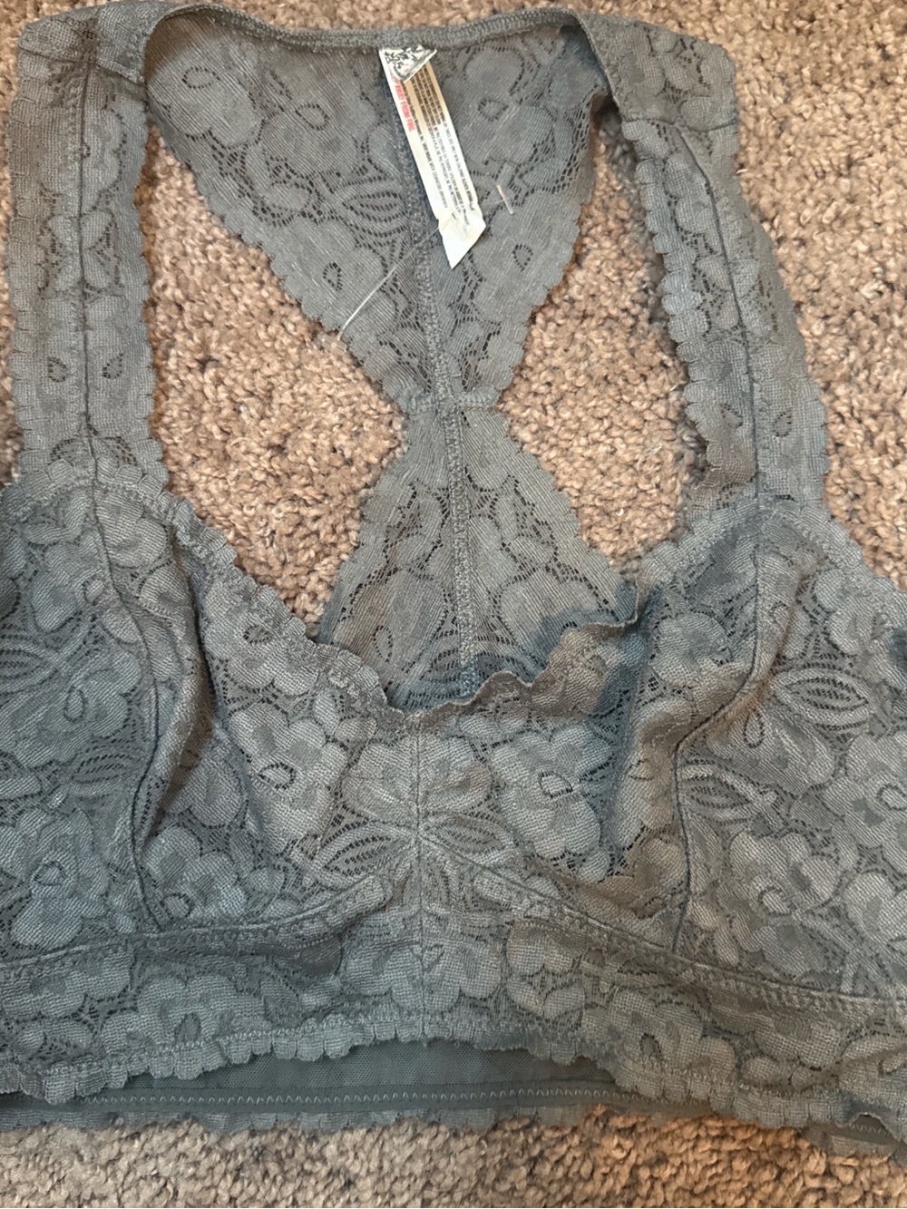 FREE PEOPLE Lace Racerback Bralette in Gray
